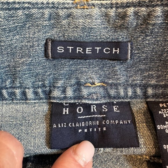 Vintage Skirt Denim Jean 90s Y2K A-Line Academia Crazy Horse Liz Claiborne Sz 8P - Picture 2 of 8